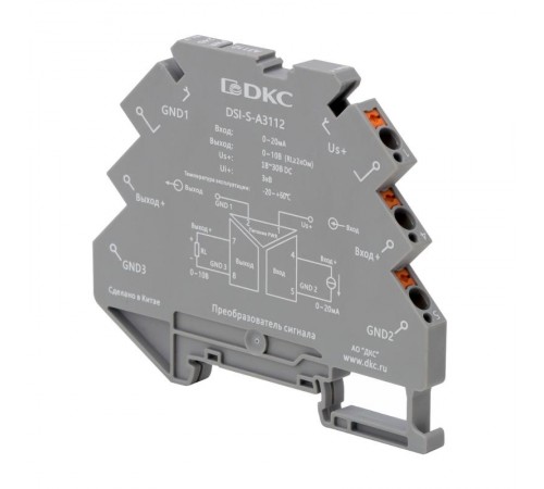 Преобразователь сигнала DSI, 6,2 мм 1 вход 0...20 мА, 1 выход 0...10 В  DSI-S-A3112  DKC