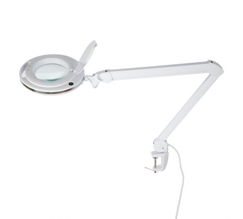 Лупа на струбцине , круглая, 3D, с подсветкой 60 LED, сенсорный регулятор яркости, белая  31-0531  REXANT