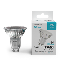Лампа светодиодная   Basic MR16 6W 530lm 4000K GU10 LED 1/10/100  10106262  Gauss