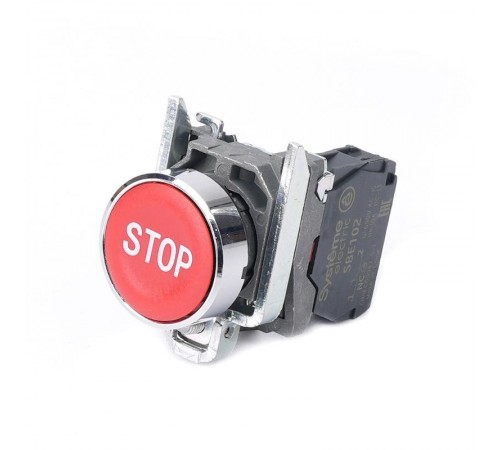 Кнопка SB4 в сборе модульная 22мм красная металл 1НЗ с маркировкой "STOP"  SB4BA4342  SE