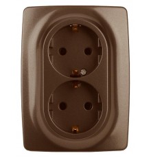 12-2108-13  Розетка 2-ая с заземлением со шторками, 16A-250В, IP20, Эра12, бронза  Б0036449  ЭРА