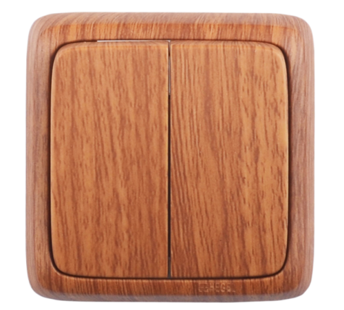 Выключатель открытой установки, двухклавишный, цвет дуб  ВА10-151-05  HEGEL