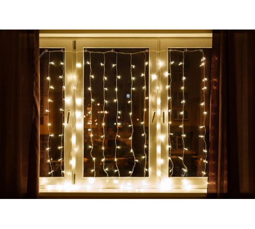 Гирлянда - занавес CL21  320 диодов  2700K , эффект стробов, 3*2м + 3м IP44 прозрачный шнур  32341  FERON