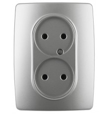 12-2107-03  Розетка 2-ая без заземления, 16A-250В, IP20, Эра12, алюминий  Б0031240  ЭРА