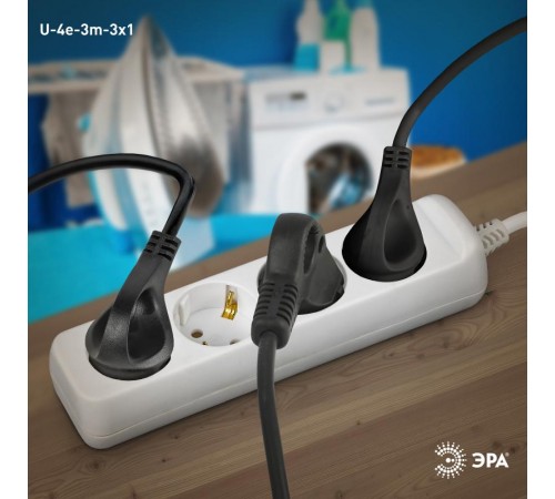 Удлинитель 4 гнезда 3 м U-4e-3m с/з U-4e-3m ПВС  Б0028374  ЭРА