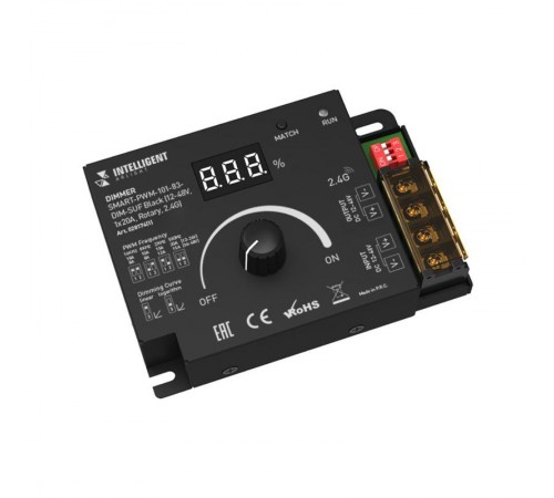 INTELLIGENT ARLIGHT Диммер SMART-PWM-101-83-DIM-SUF Black (12-48V, 1x20A, Rotary, 2.4G) (IARL, IP20 Металл, 5 лет)  028174(1) Arlight