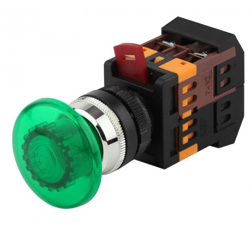 Кнопка управления  AELA22 "Грибок" зеленый d22мм неон/240В 1з+1р (10/400/3200)  Б0045631  ЭРА