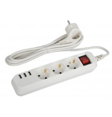 Удлинитель электрический  U-3es-1,5m-USB c заземлением с выключателем 3 розетки + 3xUSBA 1,5м 10А   Б0052900  ЭРА