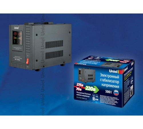 RS-1/500LS Стабилизатор напряжения "Standard" релейный однофазный напольный, 70-275 В, 500ВА  09496  Uniel