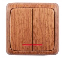 Выключатель открытой установки, двухклавишный, с индикацией, цвет дуб  ВА16-152-05  HEGEL