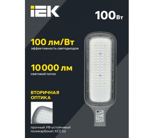 Светильник светодиодный консольный уличный ДКУ 1012-100Ш 5000К IP65 серый  LDKU1-1012-100-5000-K03    IEK