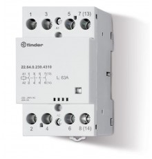 Модульный контактор; 4NO 63А; контакты AgSnO2; катушка 120В АС/DC; ширина 53.5мм; степень защиты IP20; опции: мех.индикатор  226401204310  Finder