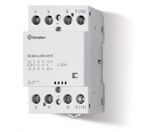 Модульный контактор; 4NO 63А; контакты AgSnO2; катушка 120В АС/DC; ширина 53.5мм; степень защиты IP20; опции: мех.индикатор; упаковка 1шт.