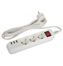 Удлинитель электрический  U-3es-3m-USB c заземлением с выключателем 3 розетки + 3xUSBA 3м 10А   Б0052901  ЭРА