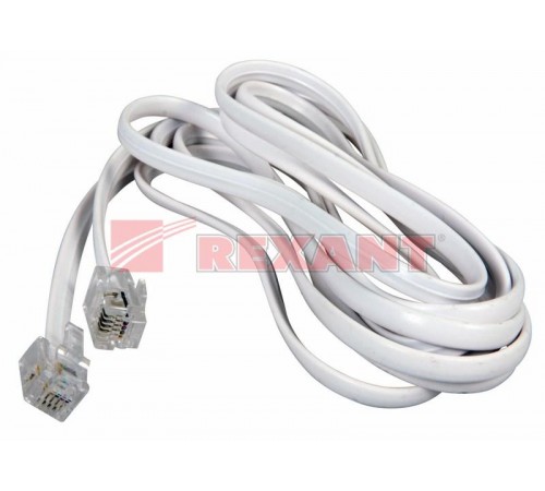 Телефонный шнур, удлинитель RJ-11(6P-4C), длина 2 метра, белый  18-3021  REXANT