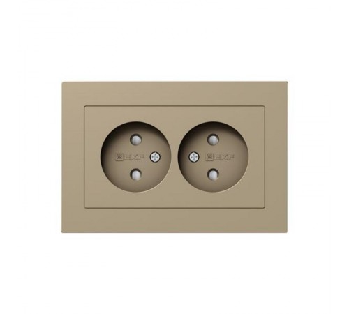 Механизм розетки двойной, 16А, без заземления, со шторками, с рамкой, шампань Эпика  UP1-SOC-201 EKF