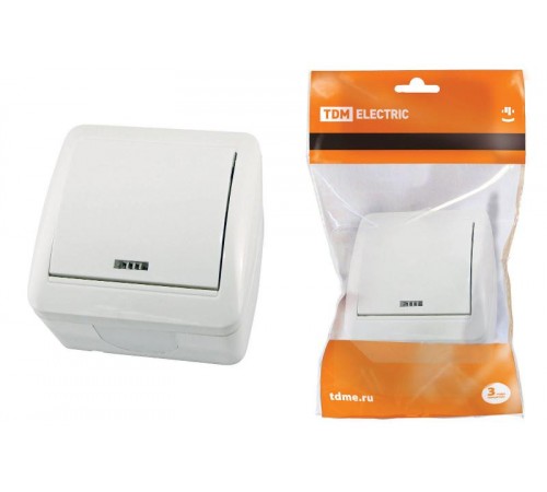 Выключатель 1-кл. открытой установки с подсветкой IP44 10А белый "Селигер"  SQ1818-0003  TDM