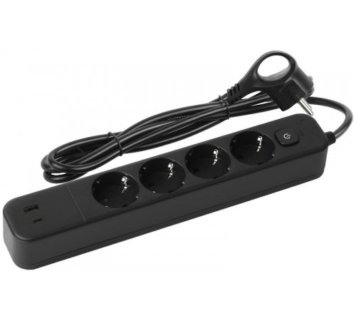 Сетевой фильтр  USF-4es-1,5m-2xUSBAC-B с базовой защитой с заземлением с выкл. 4 розетки+2xUSBA+C 2,4A 1,5м 10А   Б0059572  ЭРА