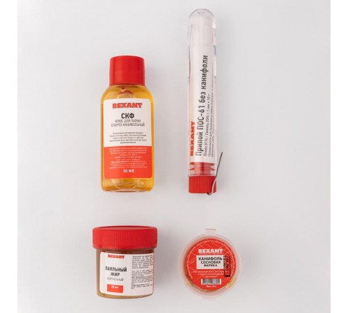 Набор К4 для пайки универсальный (припой, канифоль, паяльный жир, флюс СКФ)  09-3744  Rexant