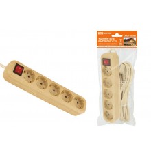 Удлинитель бытовой  У05В выключатель, 5 гнезд, 3метра,2П+3, ПВС 3х1мм2 "Эко" (сосна) 16А/250В  SQ1303-2121  TDM