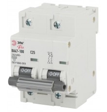 Выключатель автоматический двухполюсный NO-902-273 ВА47-100 2Р 25А 10 кА кривая С (6/60/1440) Pro  Б0048863  ЭРА