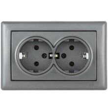BOLERO антрацит Розетка 2-местная с/з 16А РС21-1-0-БА  ERB21-K95-16  IEK