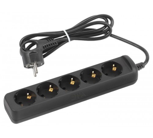 Удлинитель электрический UX-5e-1,5m-B с заземлением 5 розеток 1,5 м ПВС 3х0,75мм2 10А черный  Б0057724  ЭРА