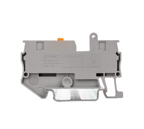 Клемма с размыкателем, зажим push-in, 2 точки подключения, 4 кв.мм, серая  VPR-4-MT  DKC