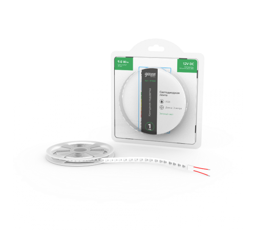 Лента светодиодная Basic LED 2835/120 12V 9,6W/m 624lm/m зеленый 8mm IP20 3m 1/100  BT068  Gauss