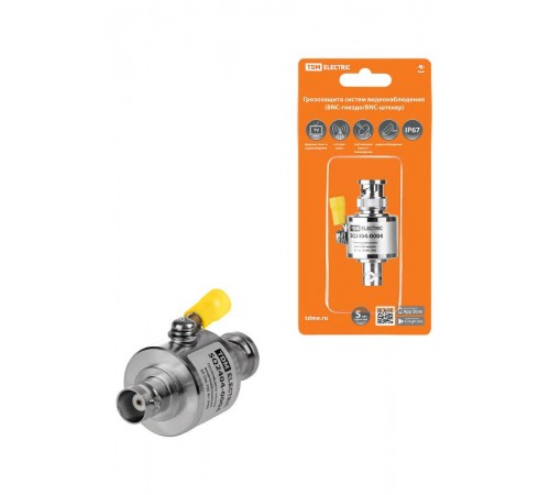 Грозозащита систем видеонаблюдения, BNC-гнездо/BNC-штекер для ВЧ кабеля 75 Ом, с заз, газ, МГц,  SQ2404-0004  TDM