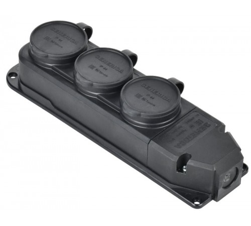 Розетка (колодка) 3-ая с защит. кр. IP44 черная  ERK20-016-03-44-K02-G  GENERICA