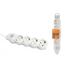 Удлинитель бытовой "Люкс" УЛ04В выкл, 4 гнезда, 1,5м, с/з, с з/ш, ПВС 3х1мм2 16А/250В бело-серый  SQ1303-0133  TDM