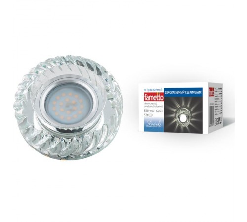 Светильник декор.встр Luciole DLS-L123 GU5.3 GLASSY/CLEAR GU5.3 доп.LED подсветка 3Вт стекл/стекл. зерк./прозр  UL-00000372  Fametto