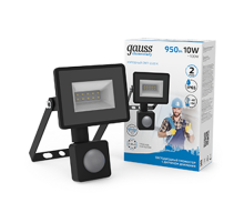 Прожектор светодиодный Gauss Elementary LED 10W 700lm IP65 6500К с датчиком движения  628511310  Gauss