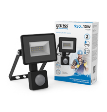 Прожектор светодиодный Gauss Elementary LED 10W 700lm IP65 6500К с датчиком движения  628511310  Gauss
