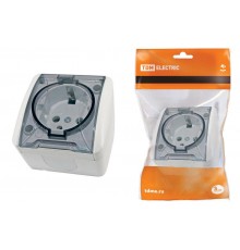 Розетка 2П+3 открытой установки IP54 16А с прозрачной крышкой белая "Селигер"  SQ1818-0007  TDM