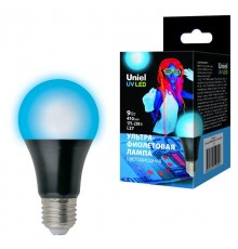 Лампа светодиодная LED-A60-9W/UVAD/E27/FR PLZ07BK LED ультрафиолетовая для дискотек . Спектр UVA 410нм  UL-00005855  Uniel
