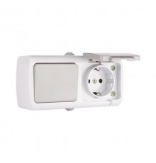 Мурманск Блок  розетка 1-м 16А с заземлением с крышкой+ 1-кл выключатель IP54 серый EKFEFRV16-050-30-540EKF