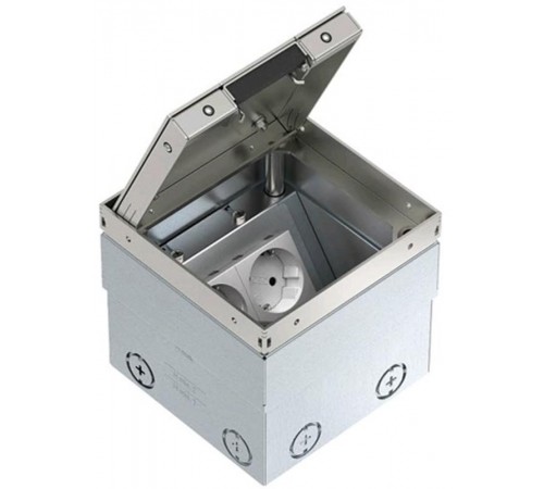 Лючок UDHOME2 GVV укомплект 2 розетки 2К+З (крышка без выемки) 140х140х100-135 мм (нерж. сталь)  7368326  OBO Bettermann