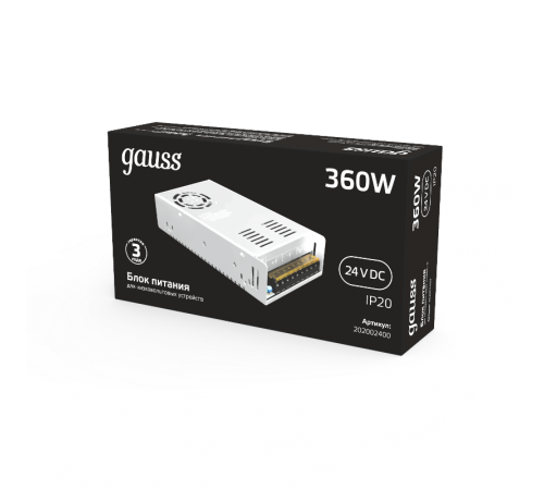 Блок питания 360W 24V IP20 1/36  202002400  Gauss