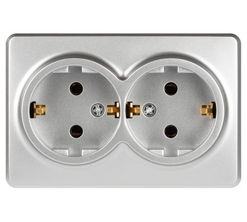 Розетка ЭРА Эксперт 11-2205-03 двойная с заземлением 2х2P+E Schuko IP20 16A-250В ОУ Алюминий  Б0063046  ЭРА