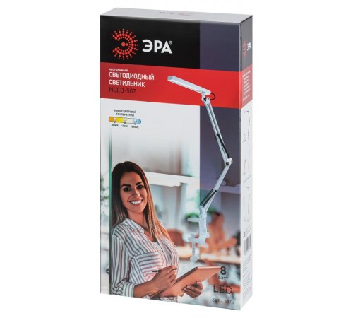 Настольный светильник NLED-507-8W-W светодиодный на струбцине белый  Б0058337  ЭРА