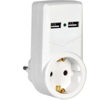 Адаптер Т-01/01 1 место 2P+PE 16А 2хUSB 2,1A белый  WTP10-16-01-ZKU-K01  IEK