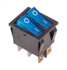 Выключатель клавишный 250V 15А (6с) ON-OFF синий с подсветкой ДВОЙНОЙ  36-2411  REXANT