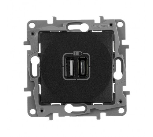 Зарядное устройство USB тип А / тип С - Legrand Etika - 3000мА 15Вт - антрацит  672636  Legrand