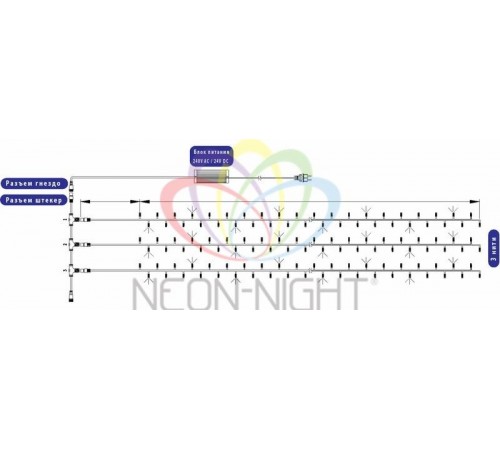 Гирлянда "LED ClipLight" 24V, 3 нити по 20 м, свечение с динамикой, цвет диодов Мульти  323-309  NEON-NIGHT