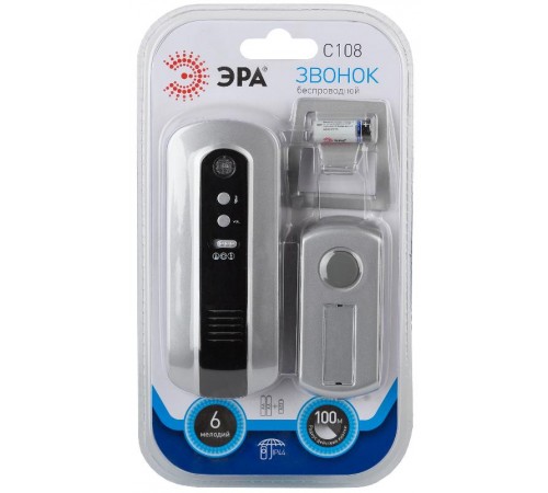 Звонок  ЭРА C108 беспроводной (нов.упак)  Б0018997  ЭРА