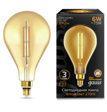 Лампа светодиодная LED Vintage Filament Straight PS160 6W E27 160*290mm Amber 890lm 2700K 1/6  179802118  Gauss