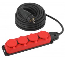 Удлинитель силовой UK-4e-3x1,5-10m-IP44(KG) с заземлением 4 розетки каучук 10м КГ 3х1,5мм2 IP44  Б0057586  ЭРА