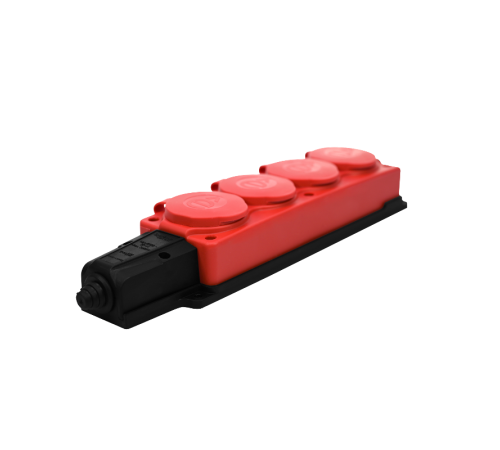Колодка 4 гнезда 2К+З каучуковая 16А/250В IP44 Красная MultiSet  MST4124RD  SE